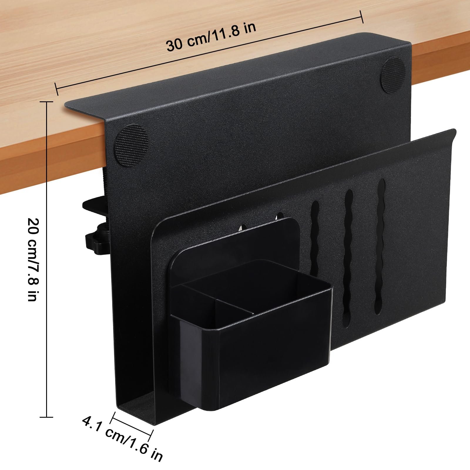 Настольный органайзер Держатель для ноутбука Боковое хранилище Регулируемый по высоте Под стол Боковое хранилище с магнитным держателем для ручек и отверстиями для охлаждения Черный, фото №3