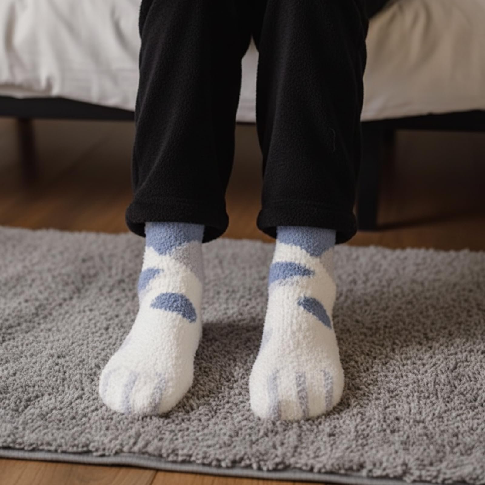 Женские Мягкие Носки 6 Пар Носки для Сна Мягкие Теплые Пушистые Носки для Зимы Голубые и Розовые Цвета в Полоску и с Узорами, фото №7