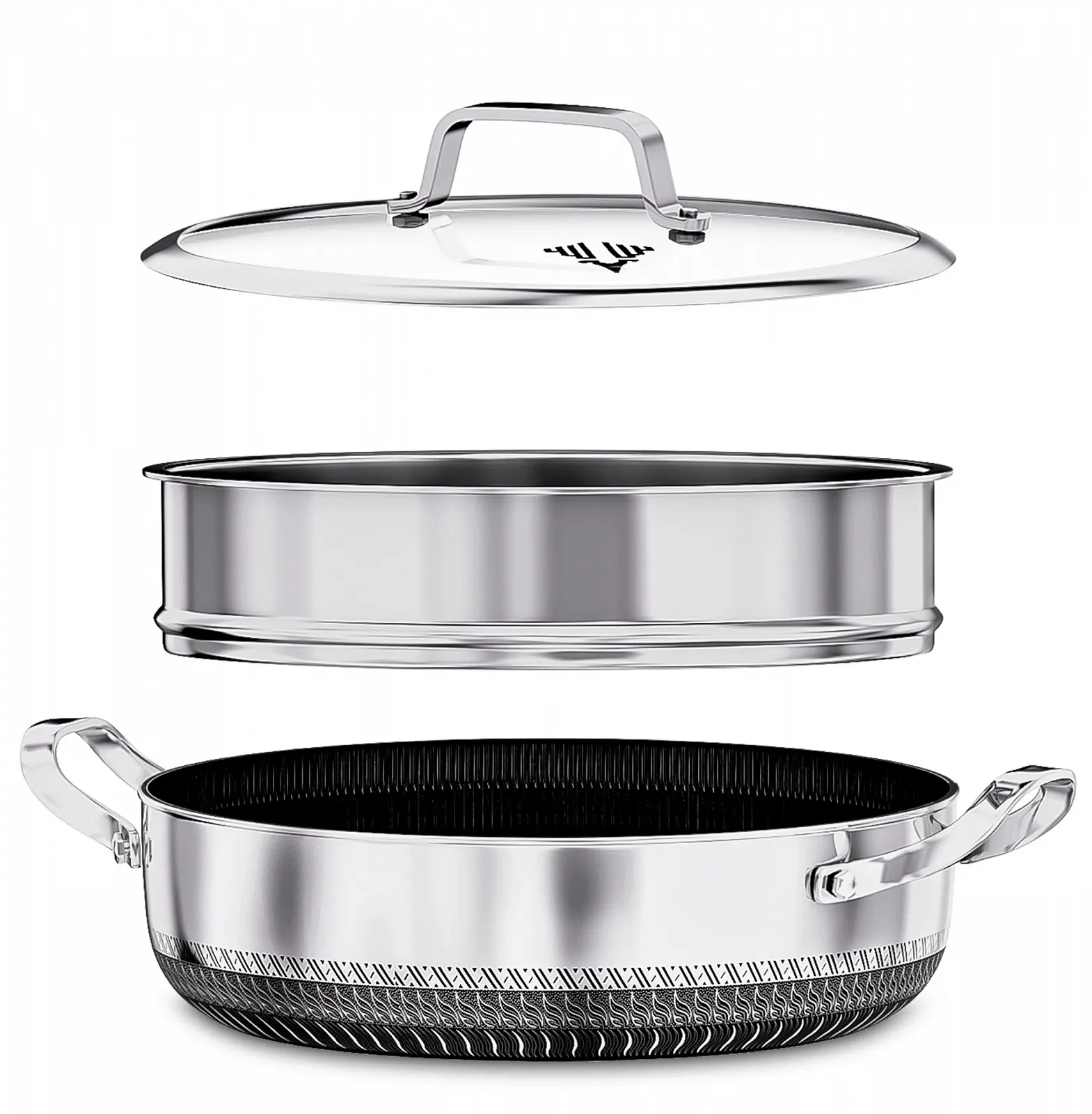 Сотейник антипригарний з кришкою для індукційних, газових та електричних плит з носиком нержавіюча сталь, фото №1