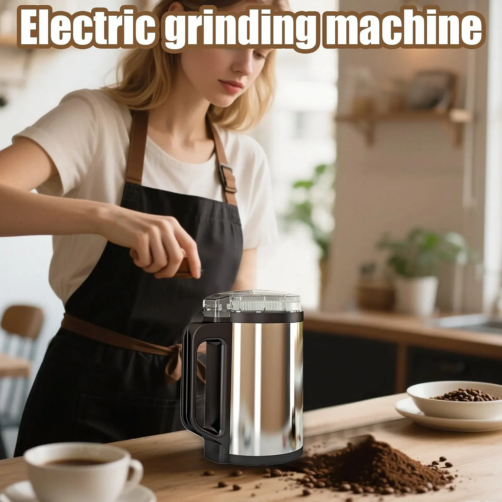 Електрична кавомолка з нержавіючої сталі для дому та кухні, для швидкого та легкого подрібнення круп, горіхів, фото №2