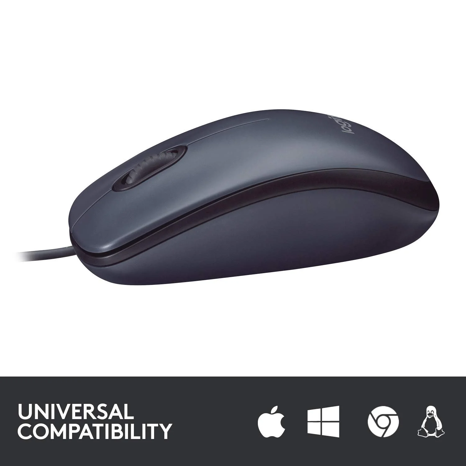 Миша Logitech B100 дротова, USB, оптичний сенсор 800 DPI, 3 кнопки для лівої та правої руки, Чорний, фото №9