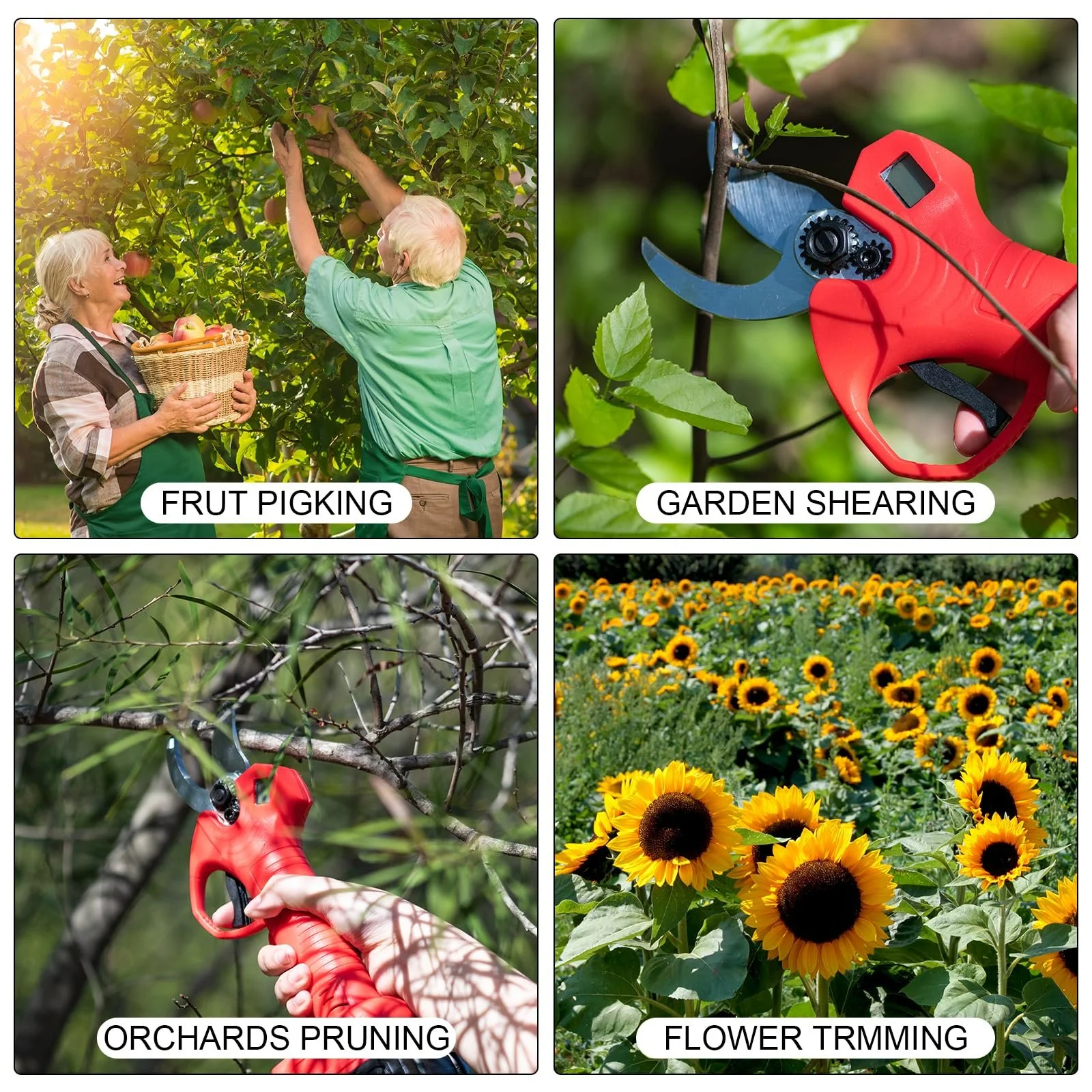 Секатор акумуляторний CHANGEMOORE 21 V з 2 акумуляторами 2,5 А·год, зарядним пристроєм, 8 годинами роботи, штанговий сучкоріз 28 мм з РК-дисплеєм, для саду, гілок і фруктових садів, фото №7