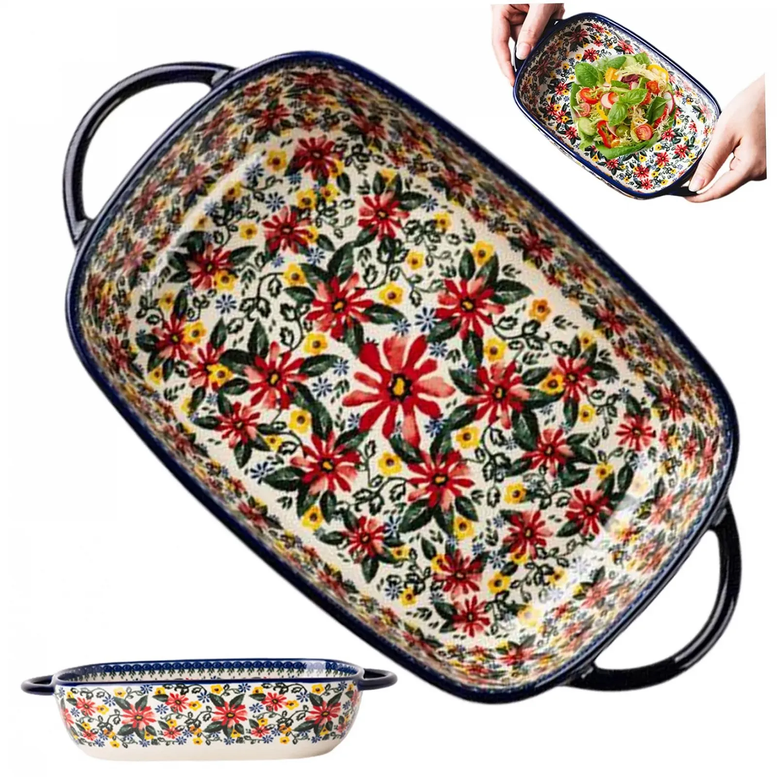 Форма для запекания керамическая 1900 мл с двумя ручками Винтажные цветы, фото №5 Форма для запекания керамическая 1900 мл с двумя ручками Винтажные цветы, фото №5