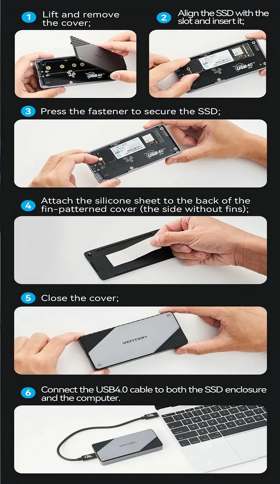 Внешний карман Vention KPZ 40Gbps M.2 NVMe SSD to USB4, Thunderbolt 4 Grey, фото №14 Внешний карман Vention KPZ 40Gbps M.2 NVMe SSD to USB4, Thunderbolt 4 Grey, фото №14