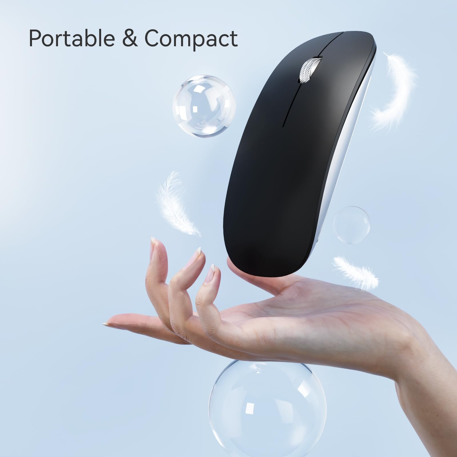 Мышь Bluetooth Uiosmuph Беспроводная с USB Nano приемником Tri-Mode (Dual Bluetooth 5.1 + 2.4GHz) Тихая Аккумуляторная для ноутбука, ПК, iPad, Mac Черная, фото №5