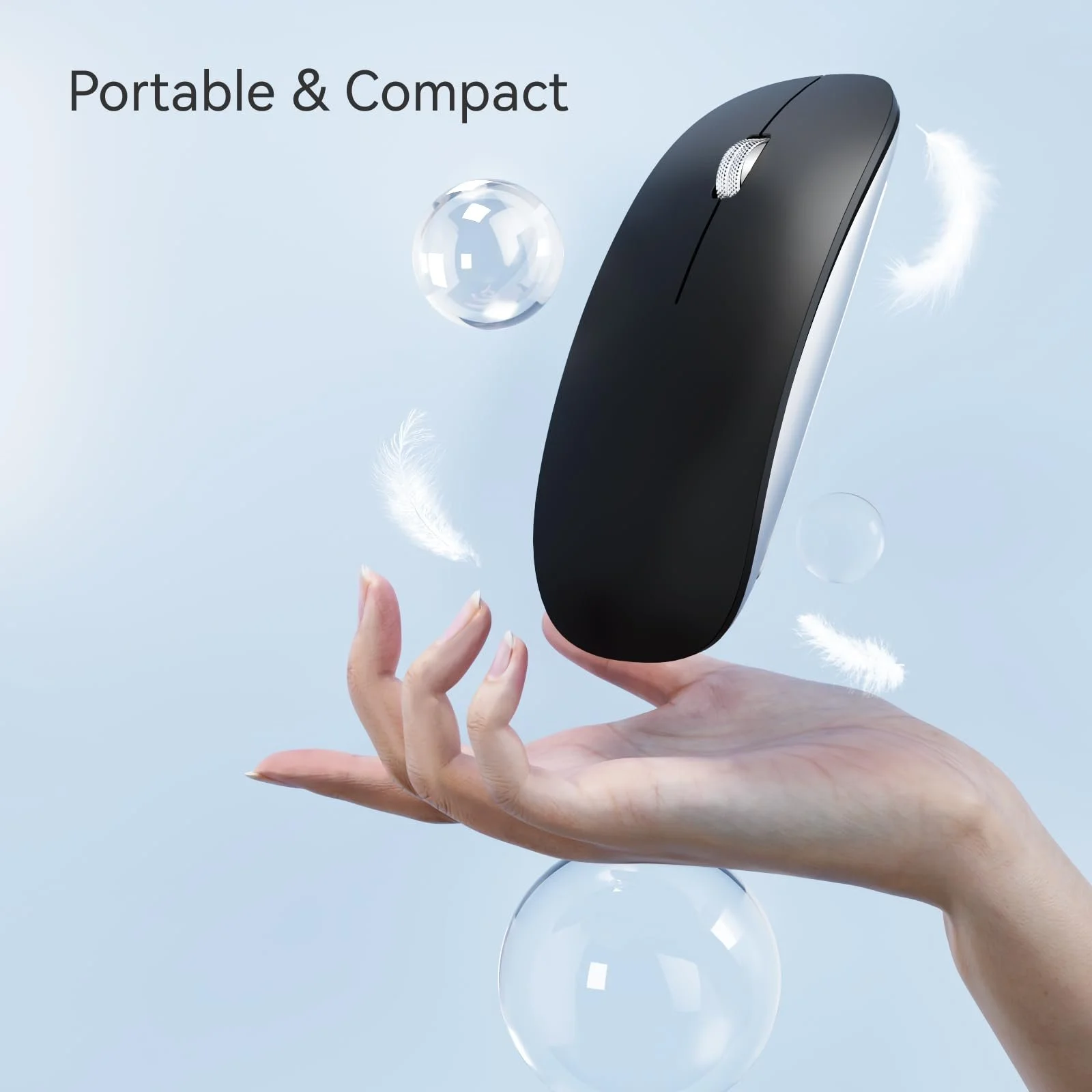 Миша Bluetooth Uiosmuph Бездротова з USB Nano приймачем Tri-Mode (Dual Bluetooth 5.1 + 2.4GHz) Тиха Акумуляторна для ноутбука, ПК, iPad, Mac Чорна, фото №5