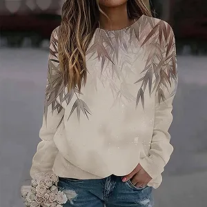 Пуловер Komiseup Однотонный Женский Свитшот Oversized С круглым вырезом, длинными рукавами, цветочным принтом, удлиненная рубашка, спортивная рубашка для девушек-подростков, свитшоты без капюшона 08 synthetic.ua - Фото 1