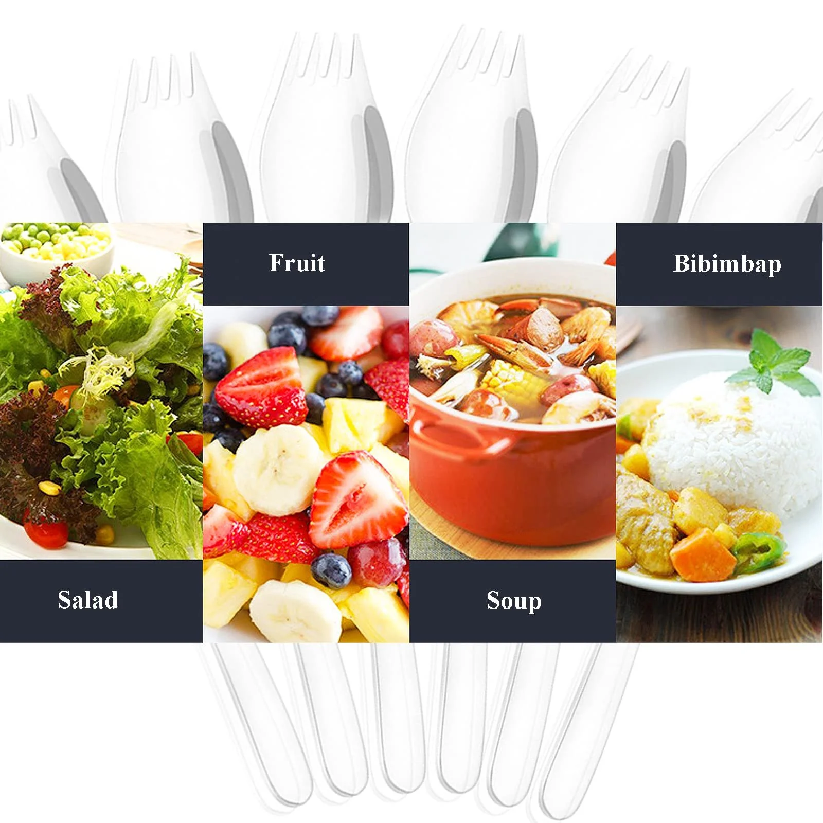 Вилка-ложка из нержавеющей стали 304, серебристая, набор 6 штук для ежедневного использования дома, для фруктов, закусок, десертов и салатов, фото №4