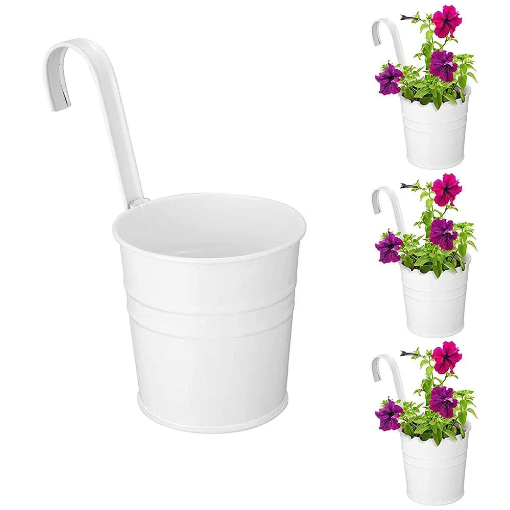 Подвесные цветочные горшки 4 шт. металлические с крючками белые, фото №2