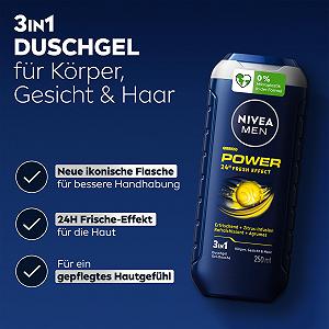 Гель для душа NIVEA MEN Power pH-нейтральный с цитрусовым настоем для тела, лица и волос 250 мл synthetic.ua - Фото 1