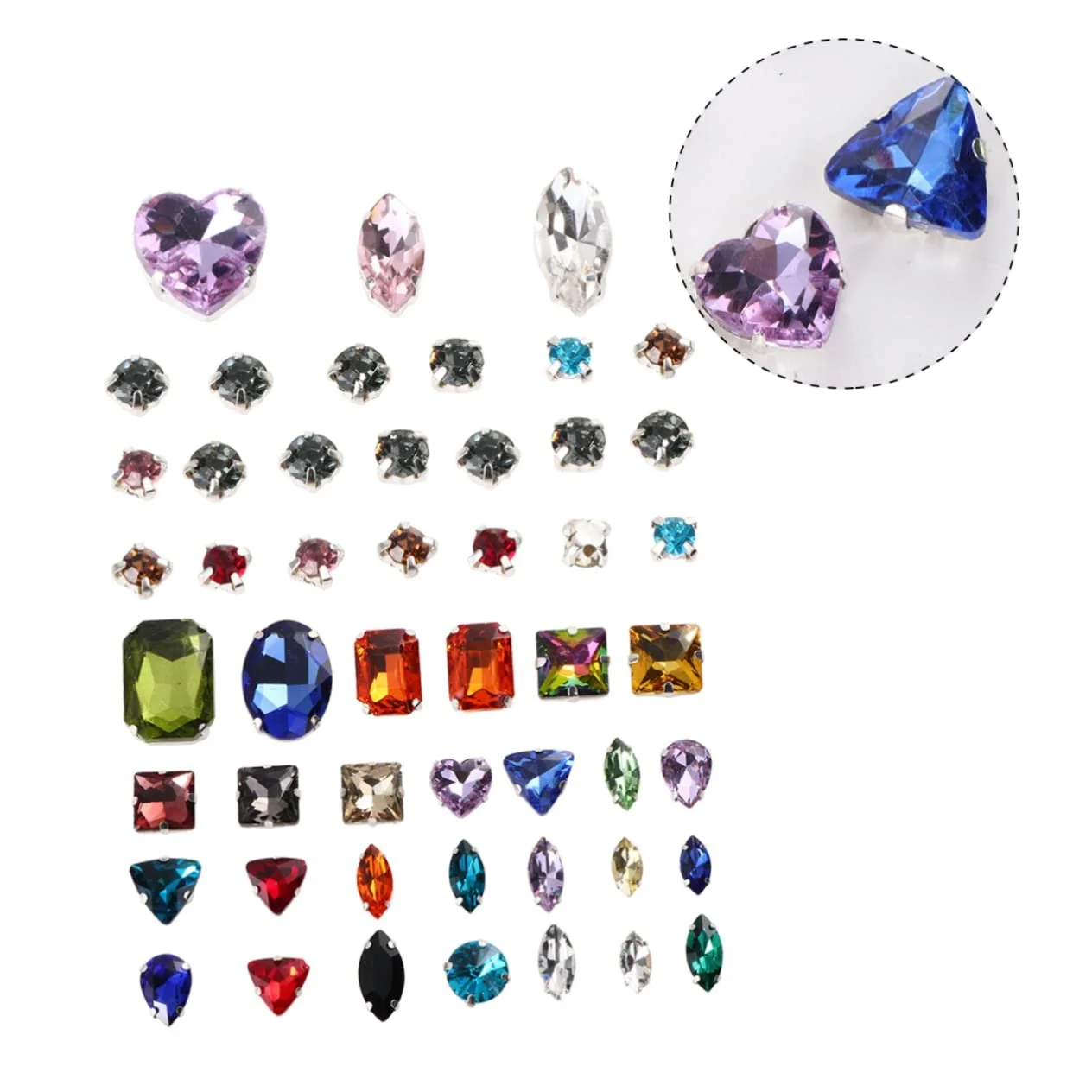 Кристали Operitacx 50 шт. Кристалічні кігті Кольорові краплеподібні стрази з срібною плоскою основою, фото №3