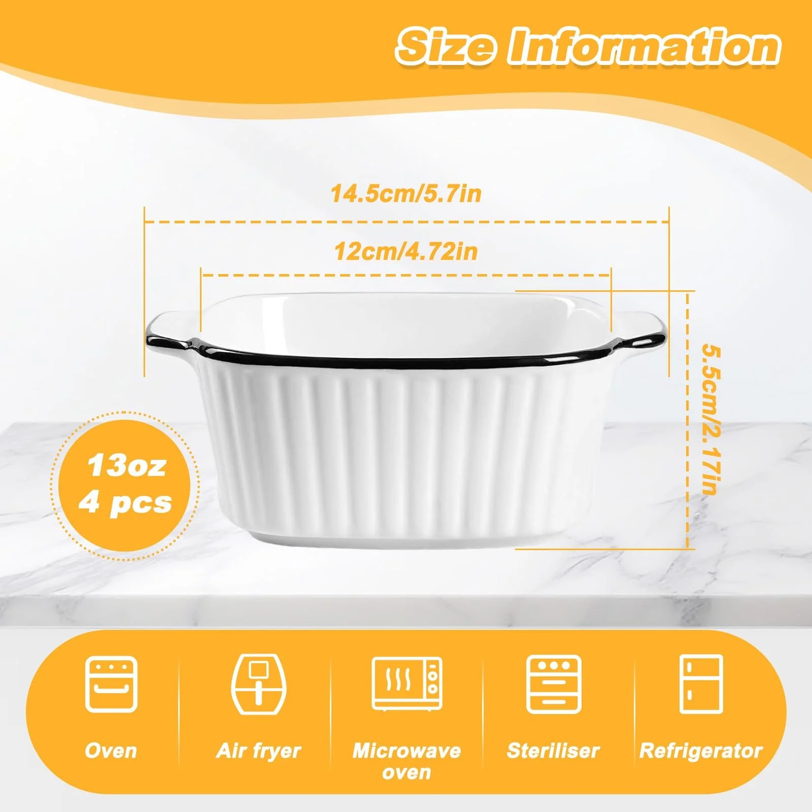 Набор мини-форм для запекания керамические 4 штуки квадратные с ручками штабелируемые белые, фото №5 Набор мини-форм для запекания керамические 4 штуки квадратные с ручками штабелируемые белые, фото №5