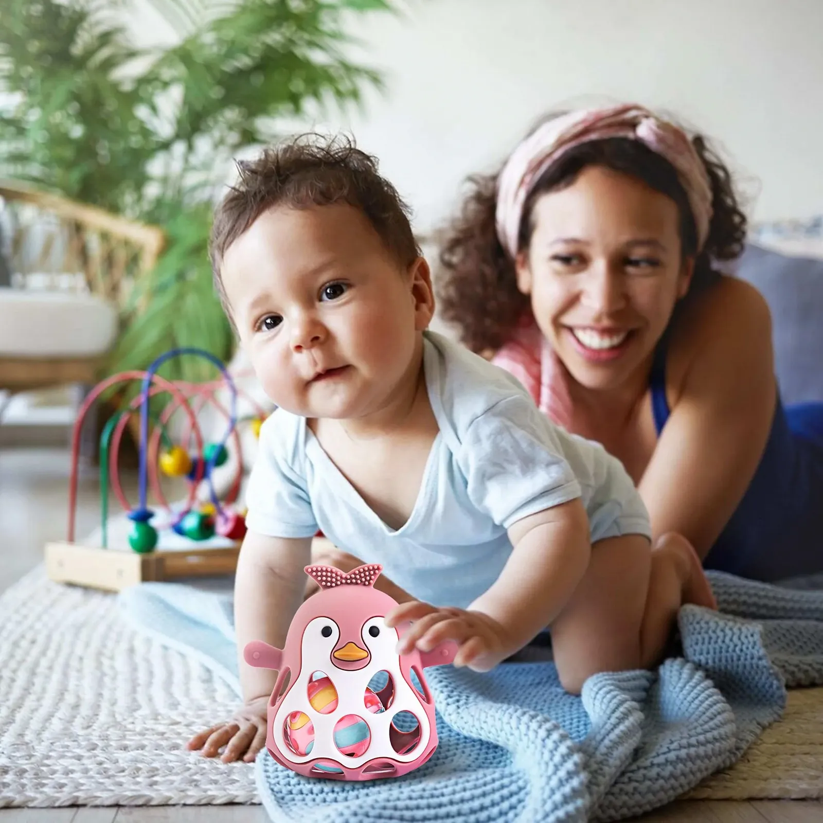 Погремушка-прорезыватель Farout Пингвин, игрушка для развития моторики Oball, розовый, фото №6 Погремушка-прорезыватель Farout Пингвин, игрушка для развития моторики Oball, розовый, фото №6