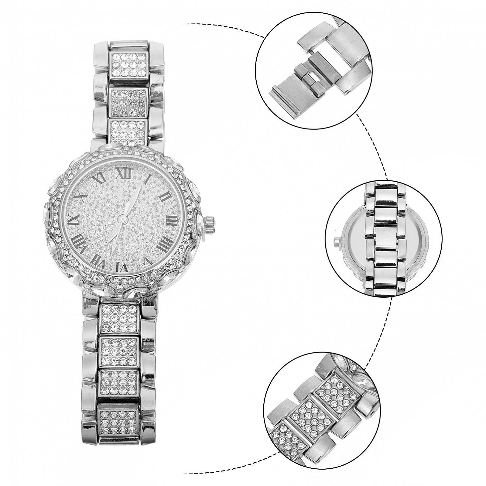 Часы OATIPHO Женские, со стразами, серебристые, фото №7