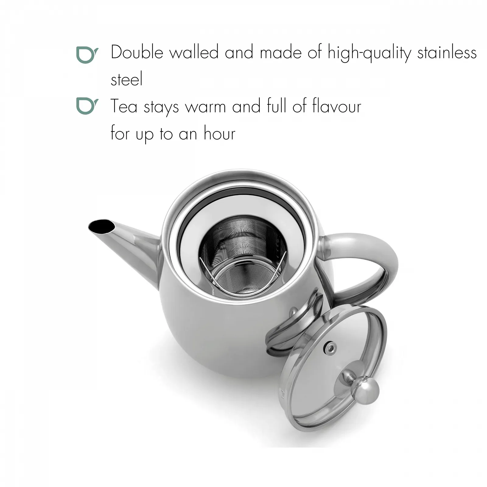 Чайник-заварник Bredemeijer Двостінний 0.5 літра Нержавіюча сталь срібний з скляною кришкою та чайним фільтром, фото №2