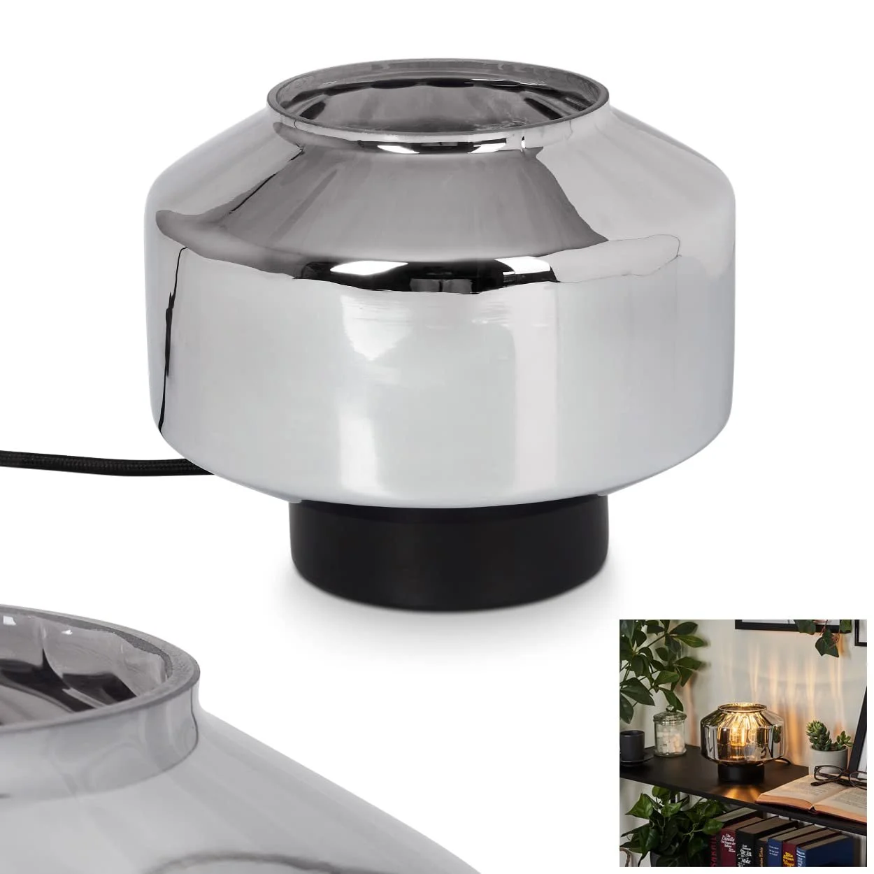 Настільна лампа Gondim Modern метал/скло 18 см 15 см E27 чорна/димчаста, фото №1