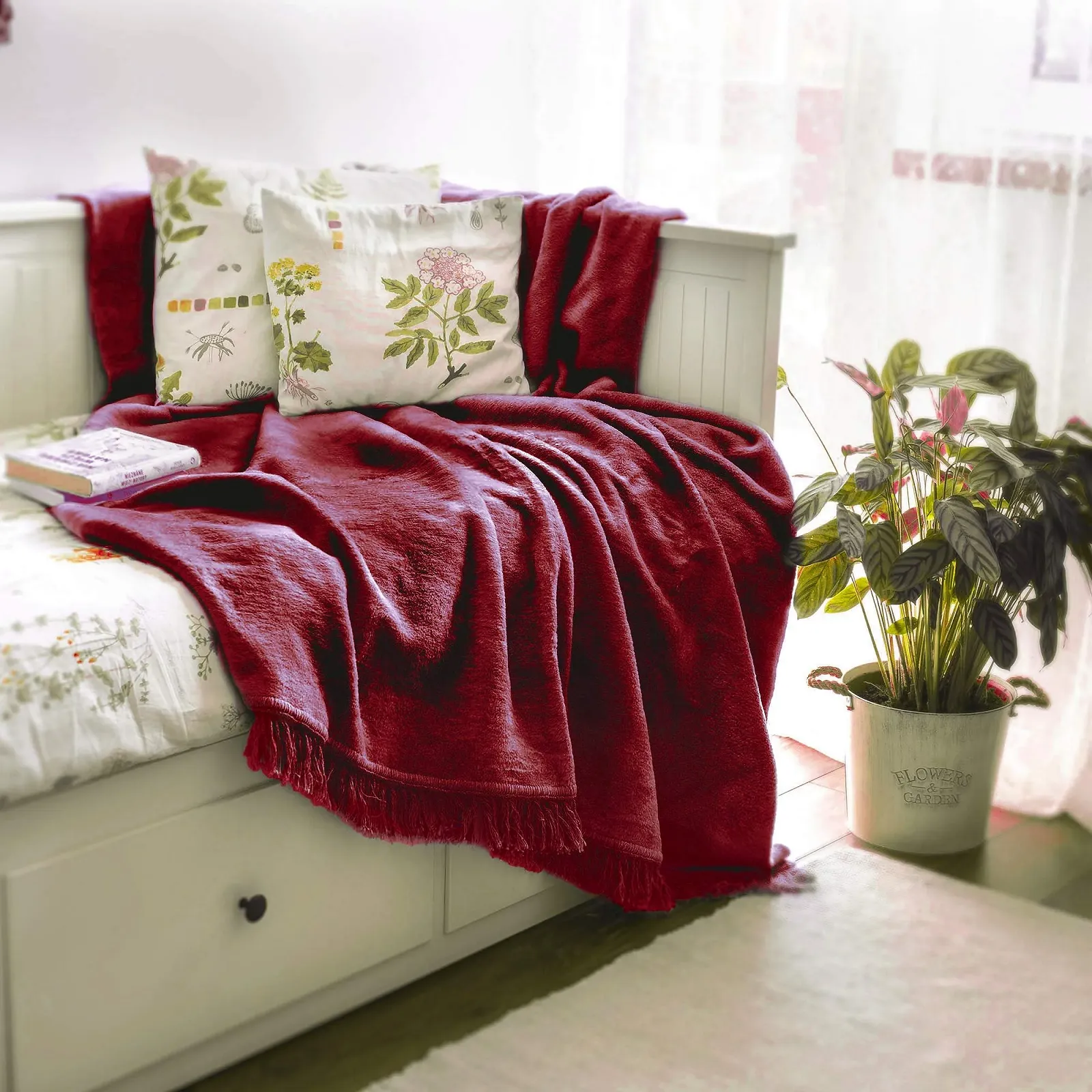 Покривало KADAX М'яке з бахромою 150 см x 200 см Червоний, фото №5