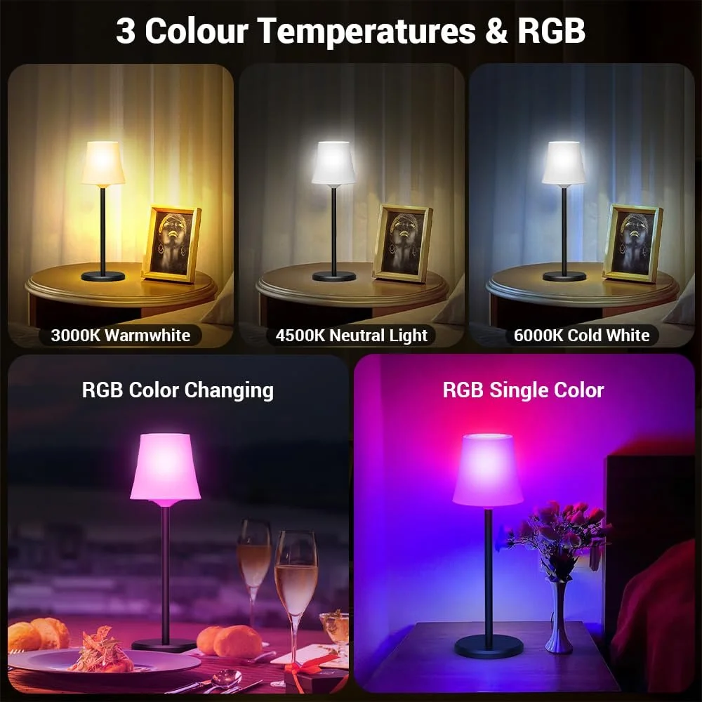 Настільна лампа LED Ainostone бездротова (набір 2 шт.) акумуляторна RGB сенсорна IP54, фото №3