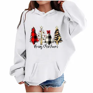Рождественский джемпер с длинными рукавами для девочек, забавная рождественская толстовка с капюшоном, рождественский наряд, уродливая рождественская толстовка с оленем, снеговиком, принтом елки - Фото 1