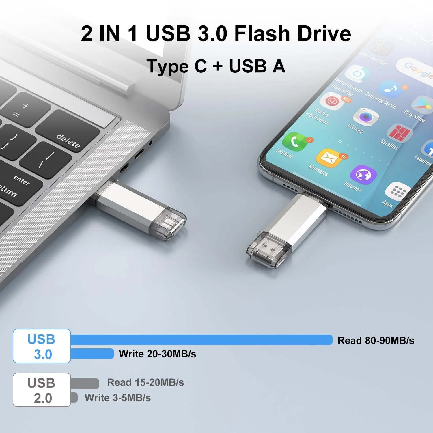 USB-флеш-накопичувач RAOYI 64 ГБ USB 3.0 OTG Type-C Сріблястий, фото №3