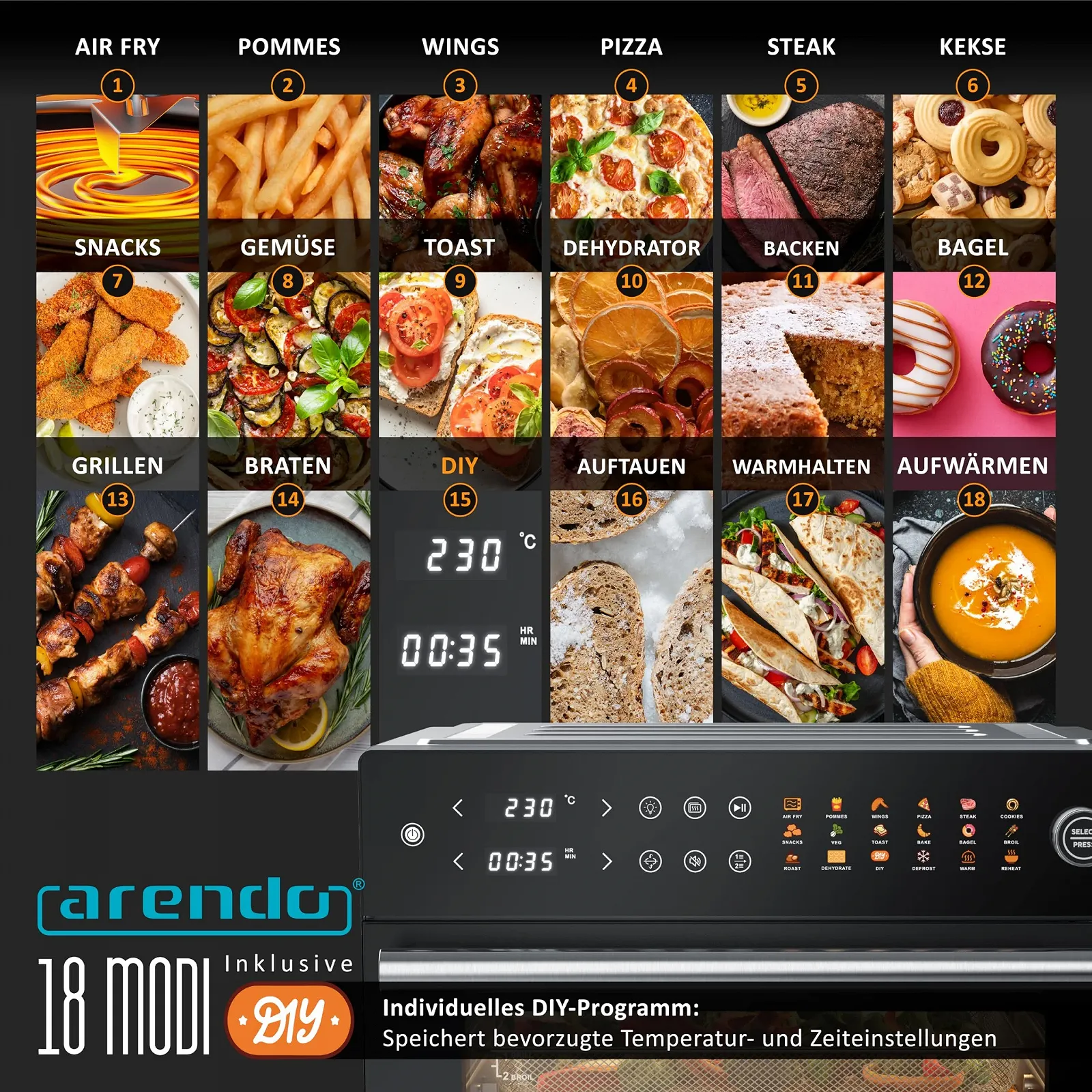 Мультипіч-піч Arendo Mini Oven 30 л 1800 Вт Stainless Steel, фото №3 Мультипіч-піч Arendo Mini Oven 30 л 1800 Вт Stainless Steel, фото №3