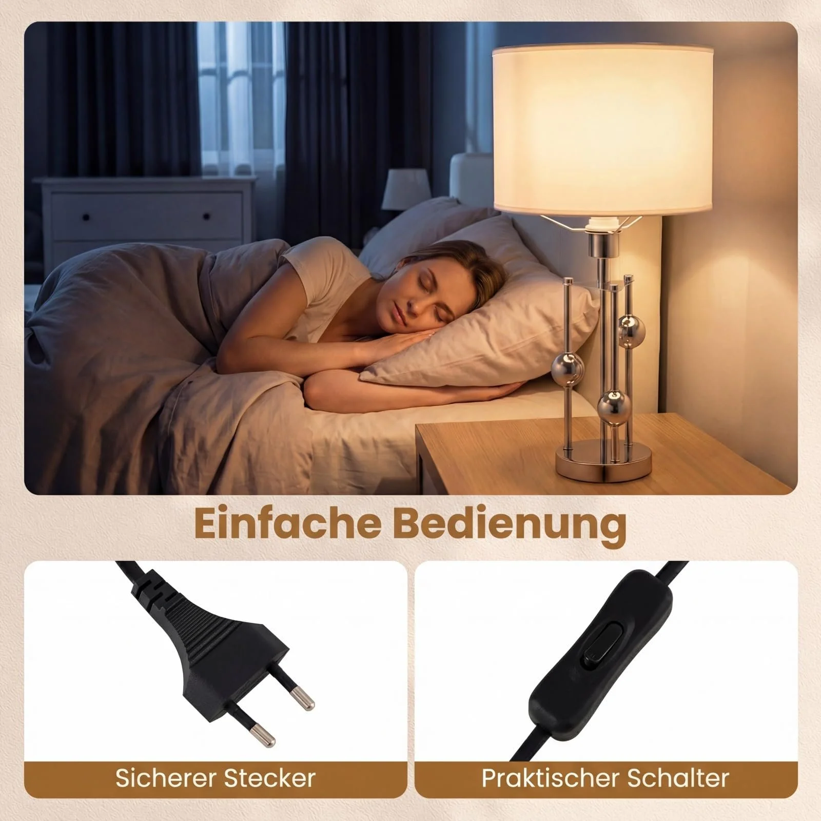 Настільна лампа COSTWAY з цоколем E27 лляним абажуром та декоративними кулями 30 x 60 см, фото №6