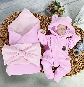 Набор на выписку, демисезонный набор Велюр для новорожденного, весна-осень розовый - Фото 1