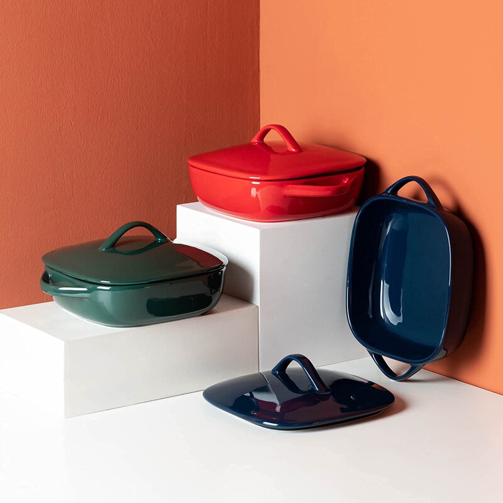 Форма для запекания CLQ керамическая с крышкой квадратная Зеленая, фото №3