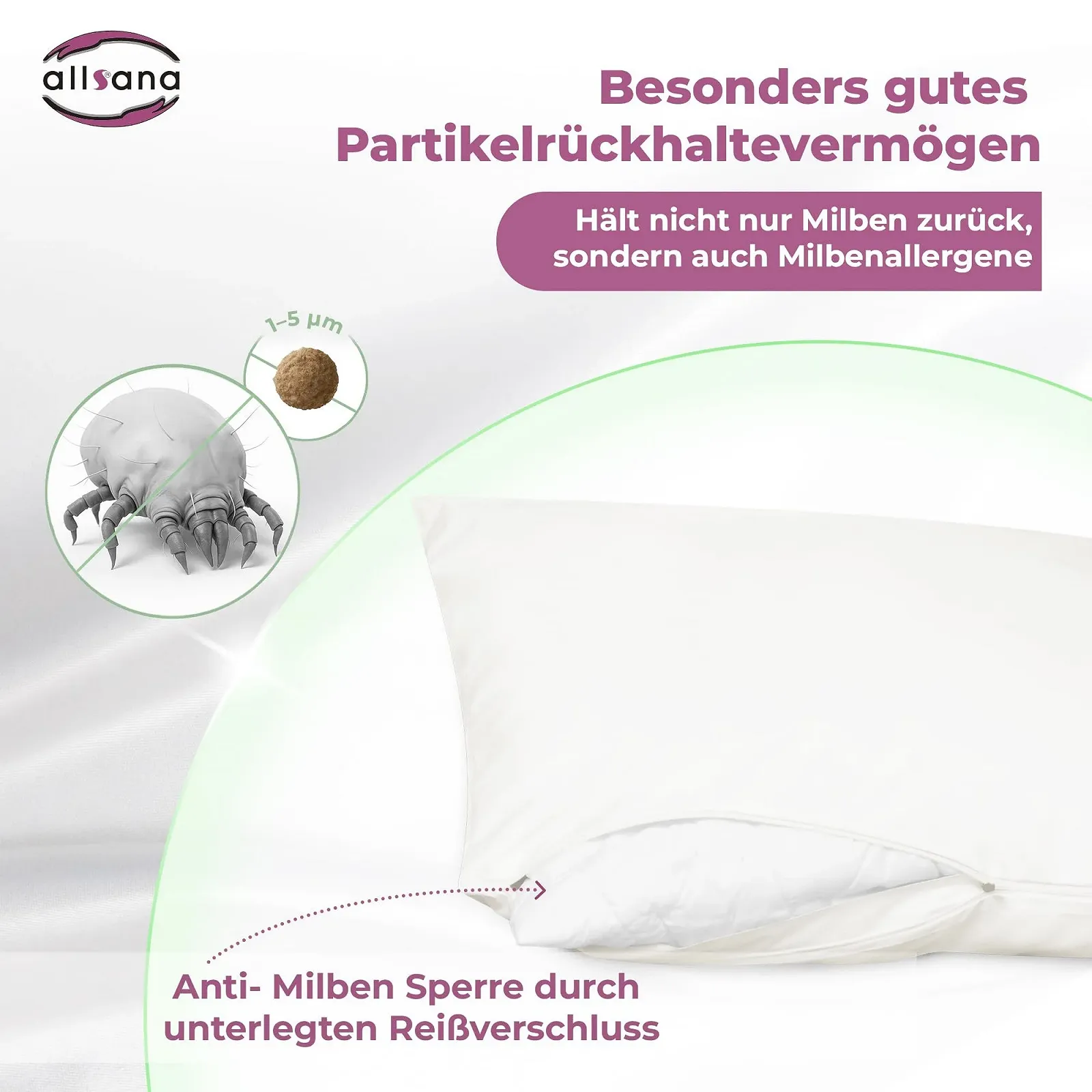 Наволочка Allsana 80 x 80 см для алергіків, захист від пилових кліщів, фото №3 Наволочка Allsana 80 x 80 см для алергіків, захист від пилових кліщів, фото №3