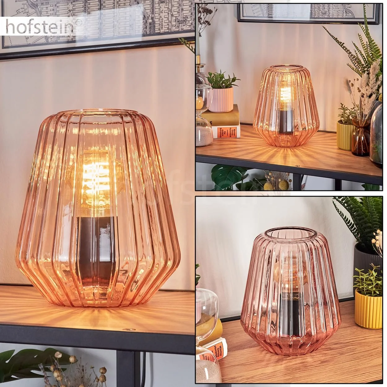 Настільна лампа HOFSTEIN Telhais метал/скло Ø17 см 1 x E27 чорна/рожева, фото №2