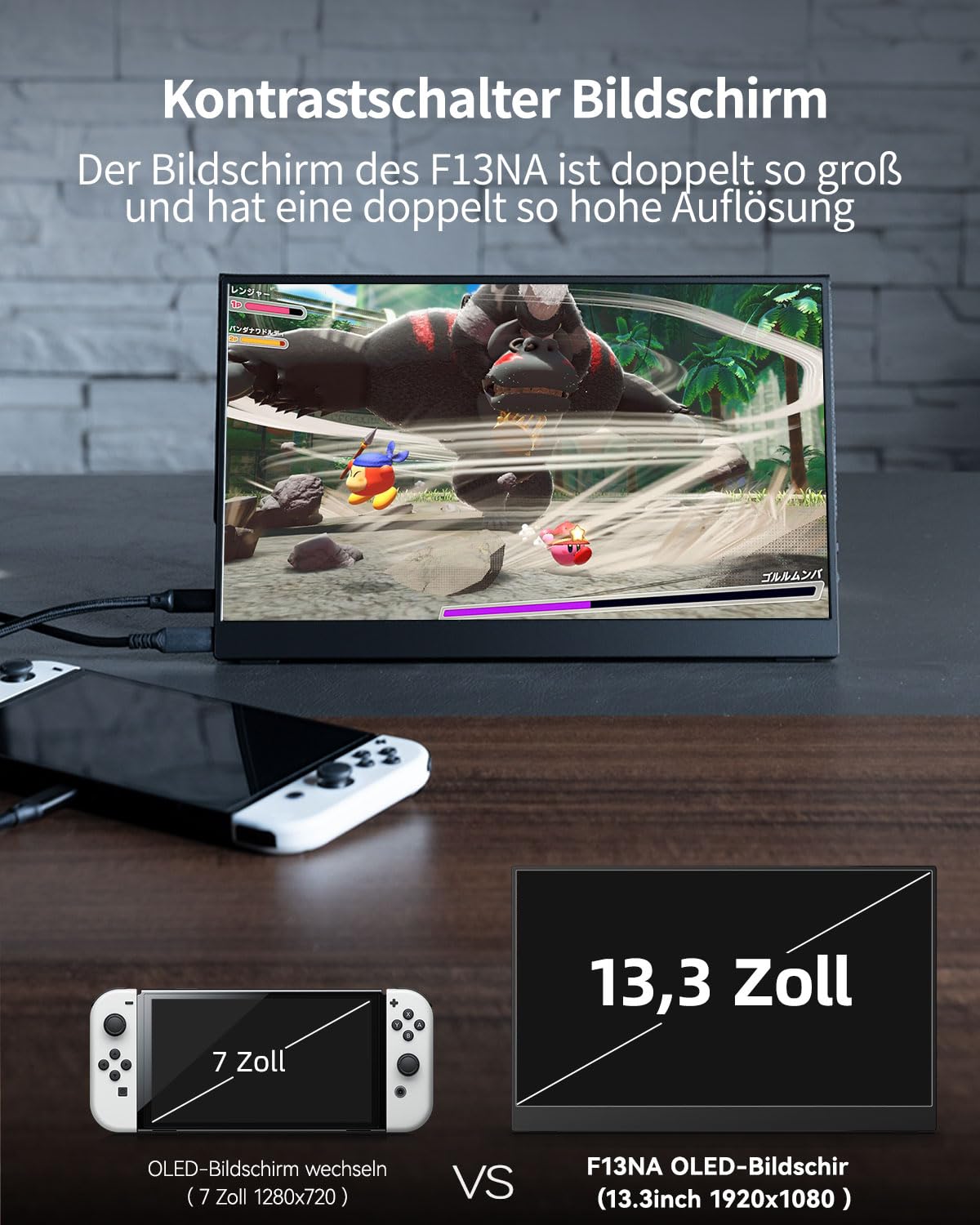 Монітор Intehill F13NA Переносний OLED 13.3 дюйма FHD Екран Час відгуку 1мс Яскраві кольори 10біт 100% DCI-P3 для ноутбука/Mac/PS3/4/5/Samsung Dex, фото №5