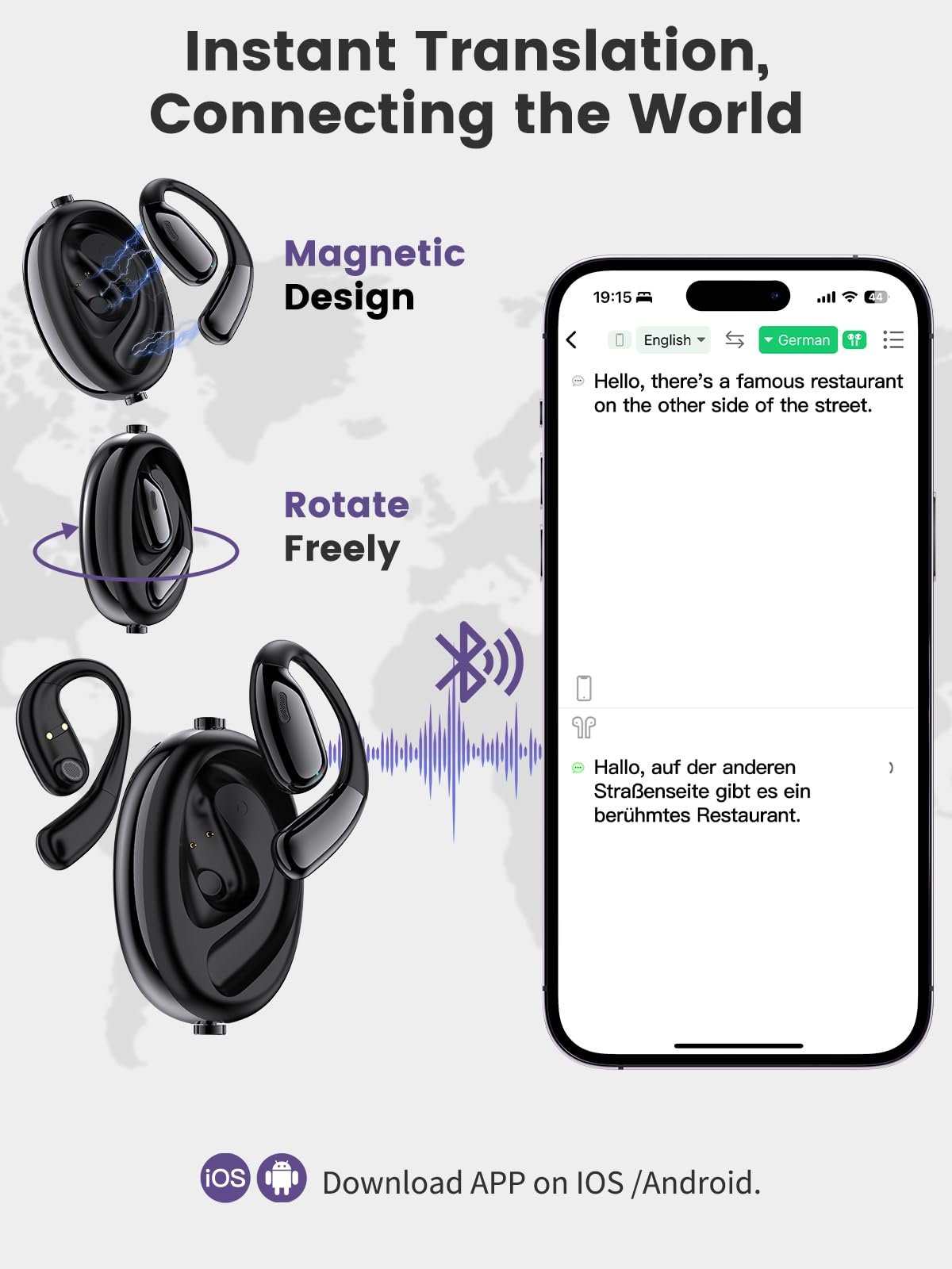 Навушники-перекладачі, підтримують 144 мови, Ai з підтримкою додатків для музики та дзвінків, фото №3