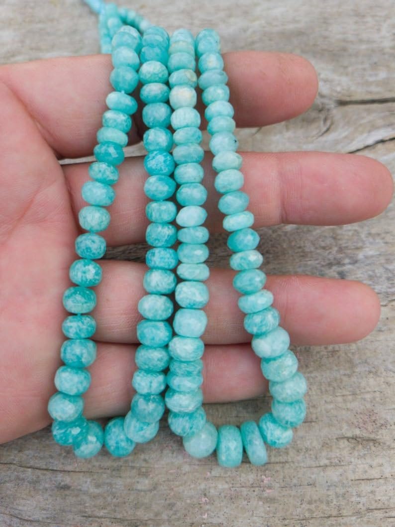 Бусины Amazonite, рондель граненая, 5.5-6 мм, голубой цвет, фото №1