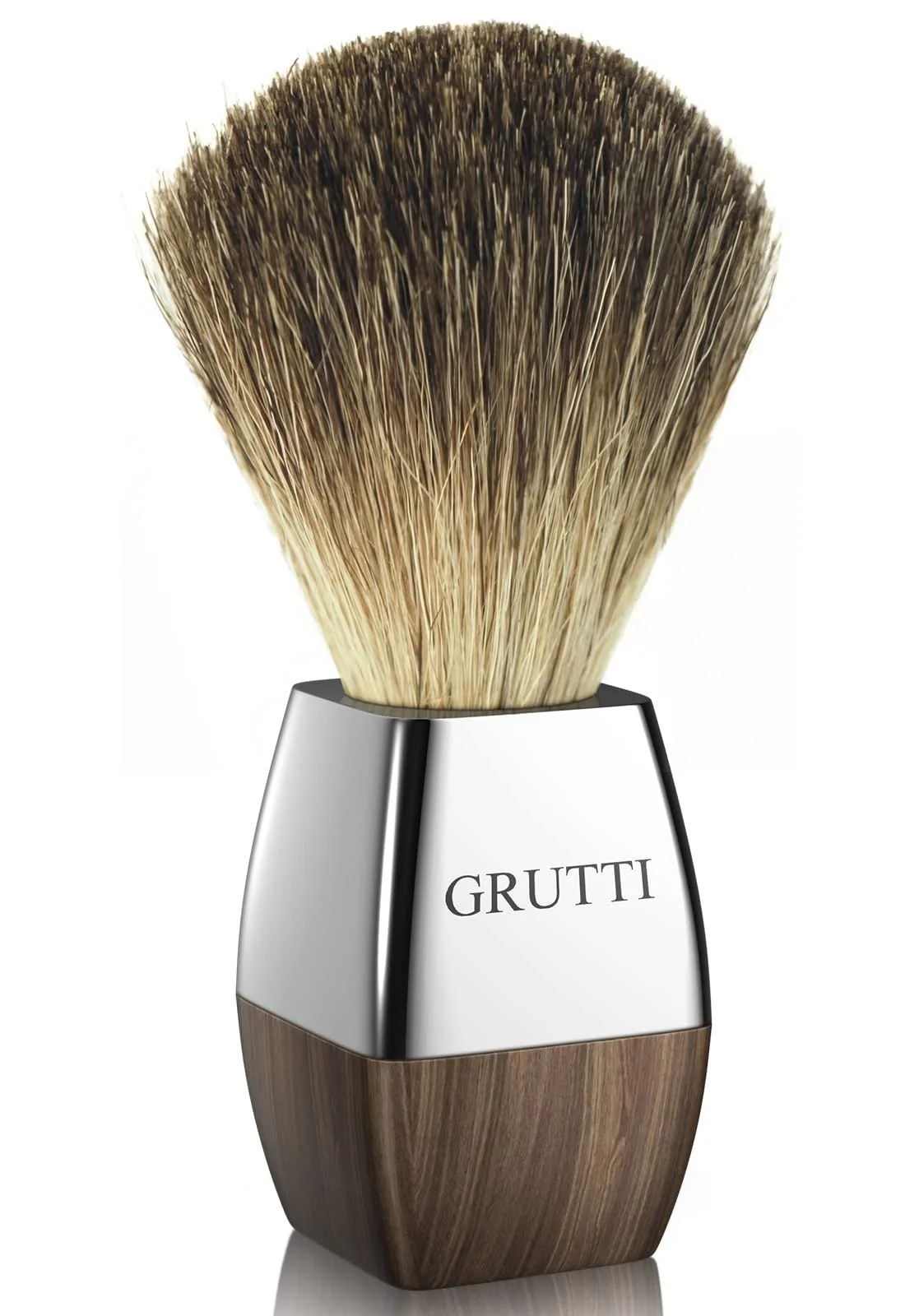 Помазок для бритья GRUTTI Vegan Синтетическая нейлоновая щетина Ручка имитация дерева и цинковый сплав, фото №1