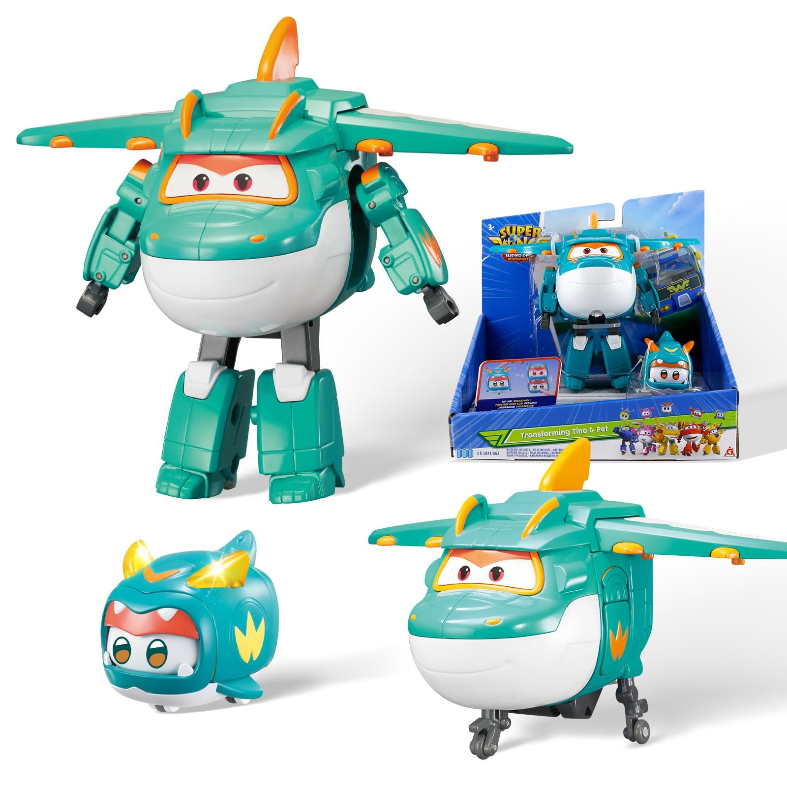 Трансформер Super Wings Tino & Pet, 14.5 см фигурка, с домашним питомцем 4.3 см, фото №1