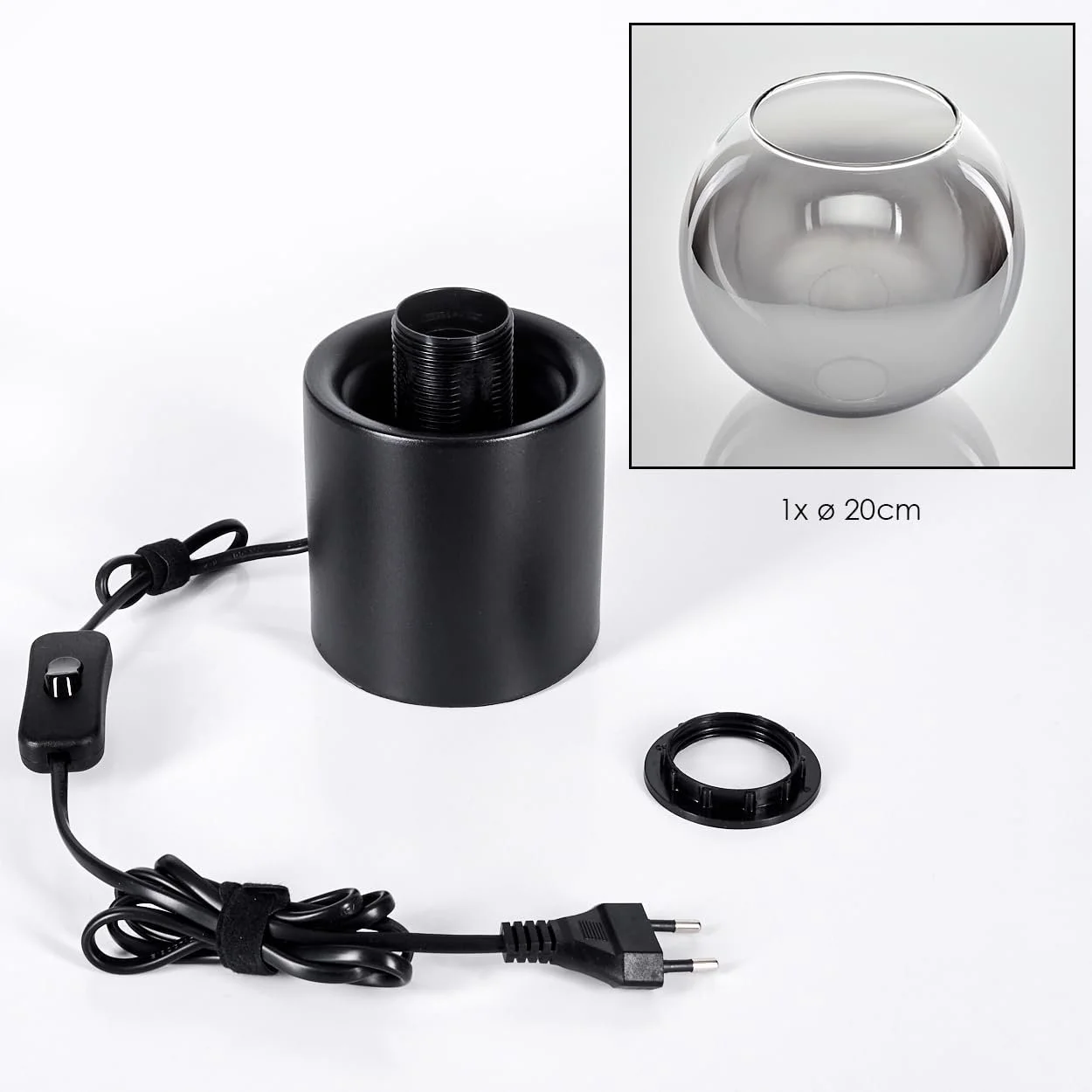 Настільна лампа HOFSTEIN Koyoto метал/скло Ø 20 см E27 Чорний/Димчастий/Прозорий, фото №5