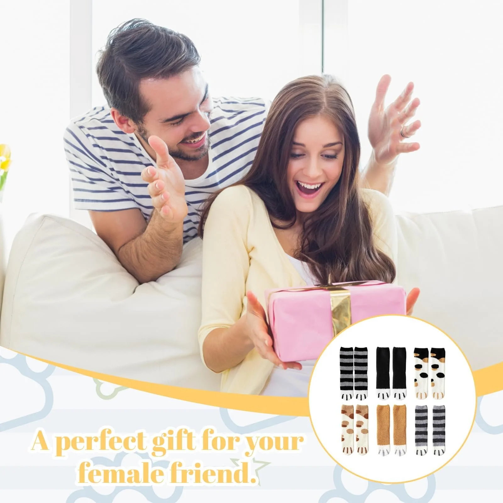 Пушистые носки для женщин (6 пар) с дизайном котов. Размер 36-42, фото №4