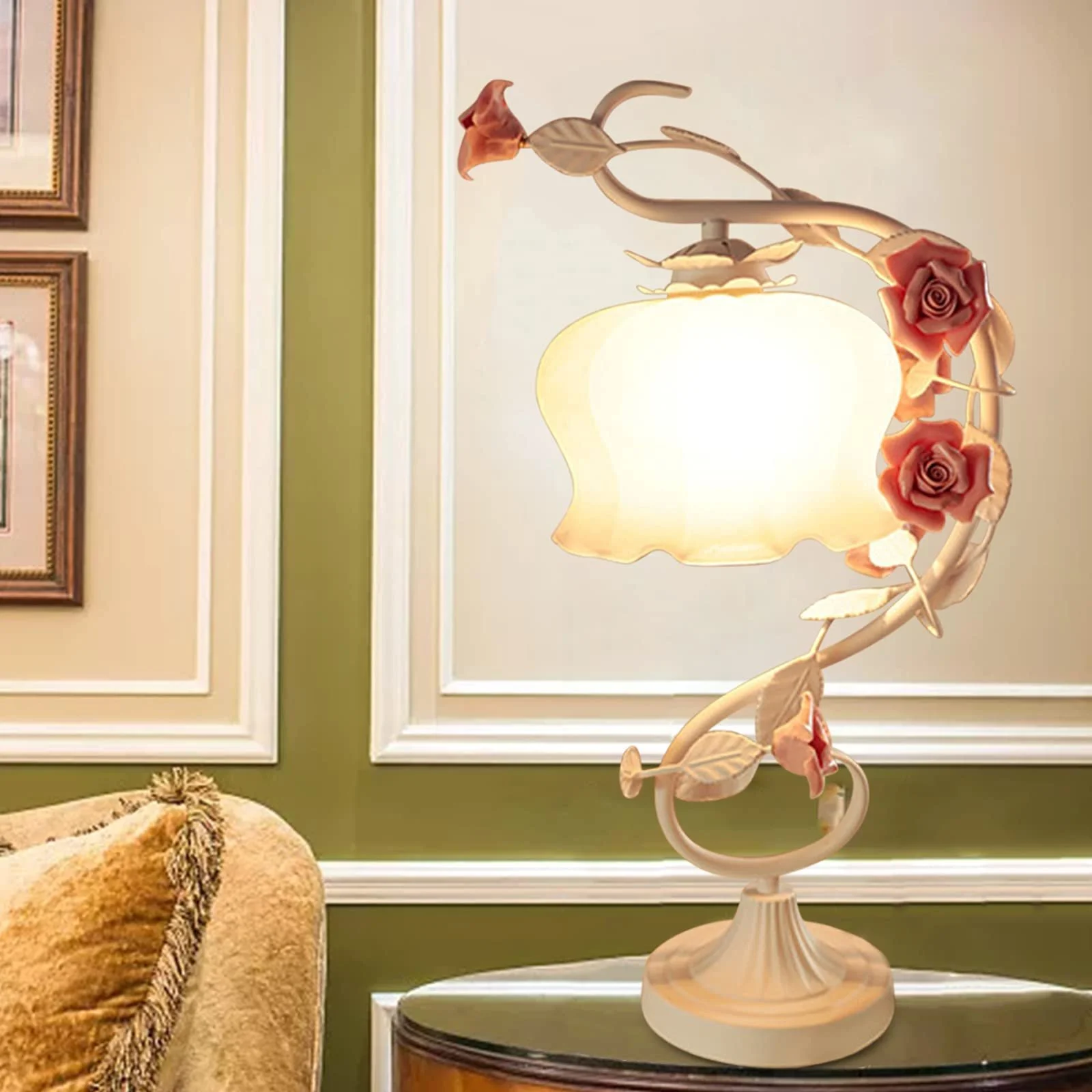 Настільна лампа European Style Princess Garden Ceramic Rose 220 В Біло-рожевий, фото №7