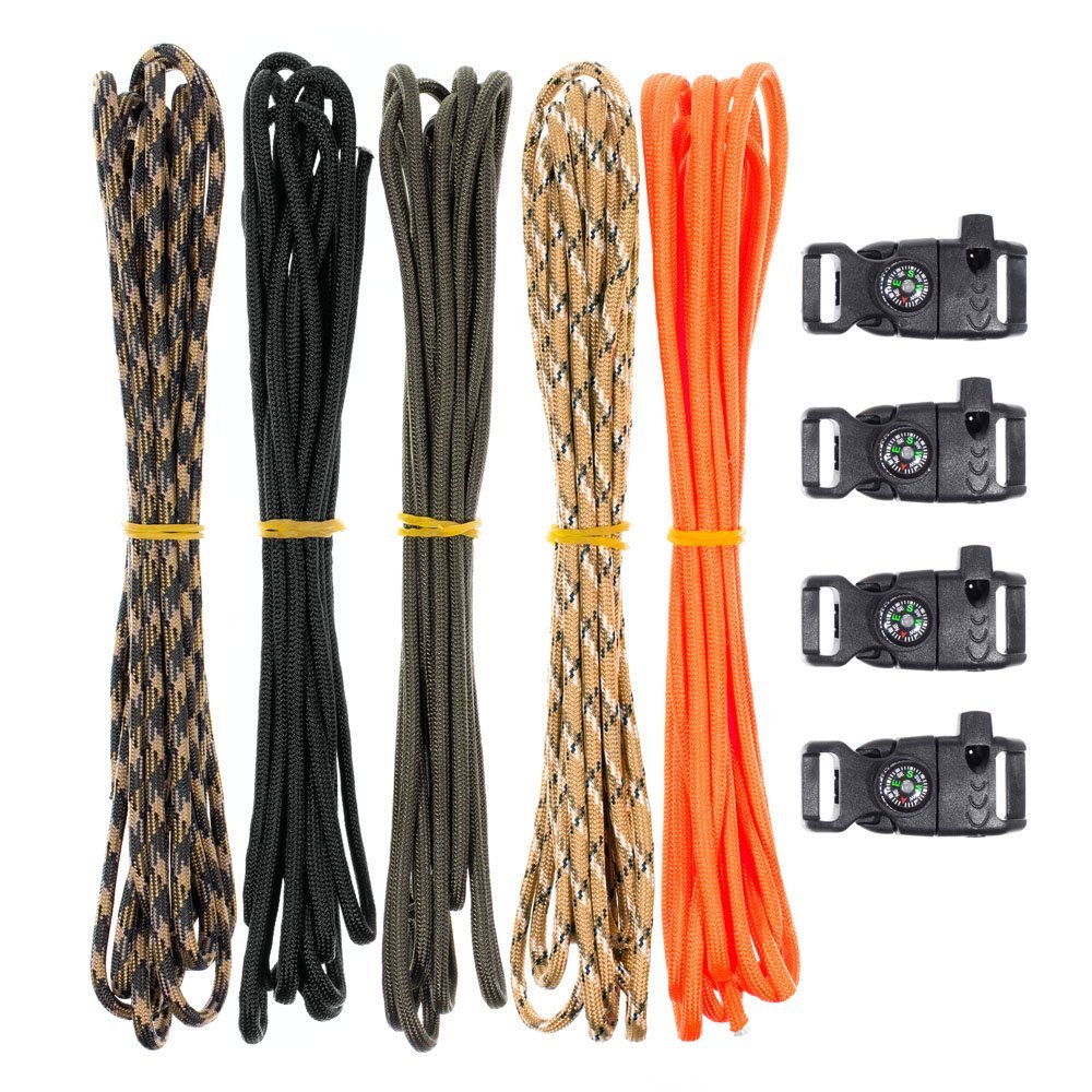 Набір для браслетів з паракорду PARACORD PLANET - Кресало, свисток і компас - для виживання, 5 шт, багатоколірний 850, фото №1