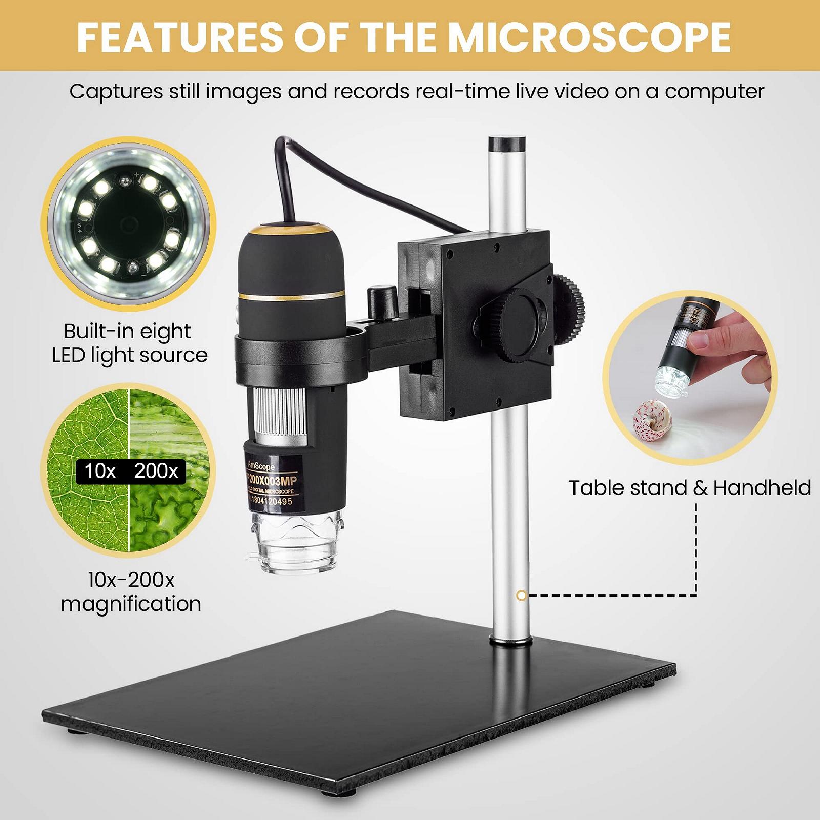 Цифровой USB микроскоп 200X 2MP 8-LED с увеличением для XP/Vista/7/8 и Mac, фото №2