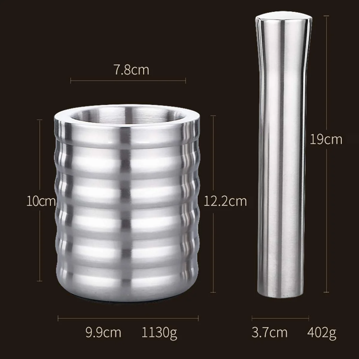 Ступка з товкачиком Подрібнювач спецій з нержавіючої сталі, фото №2