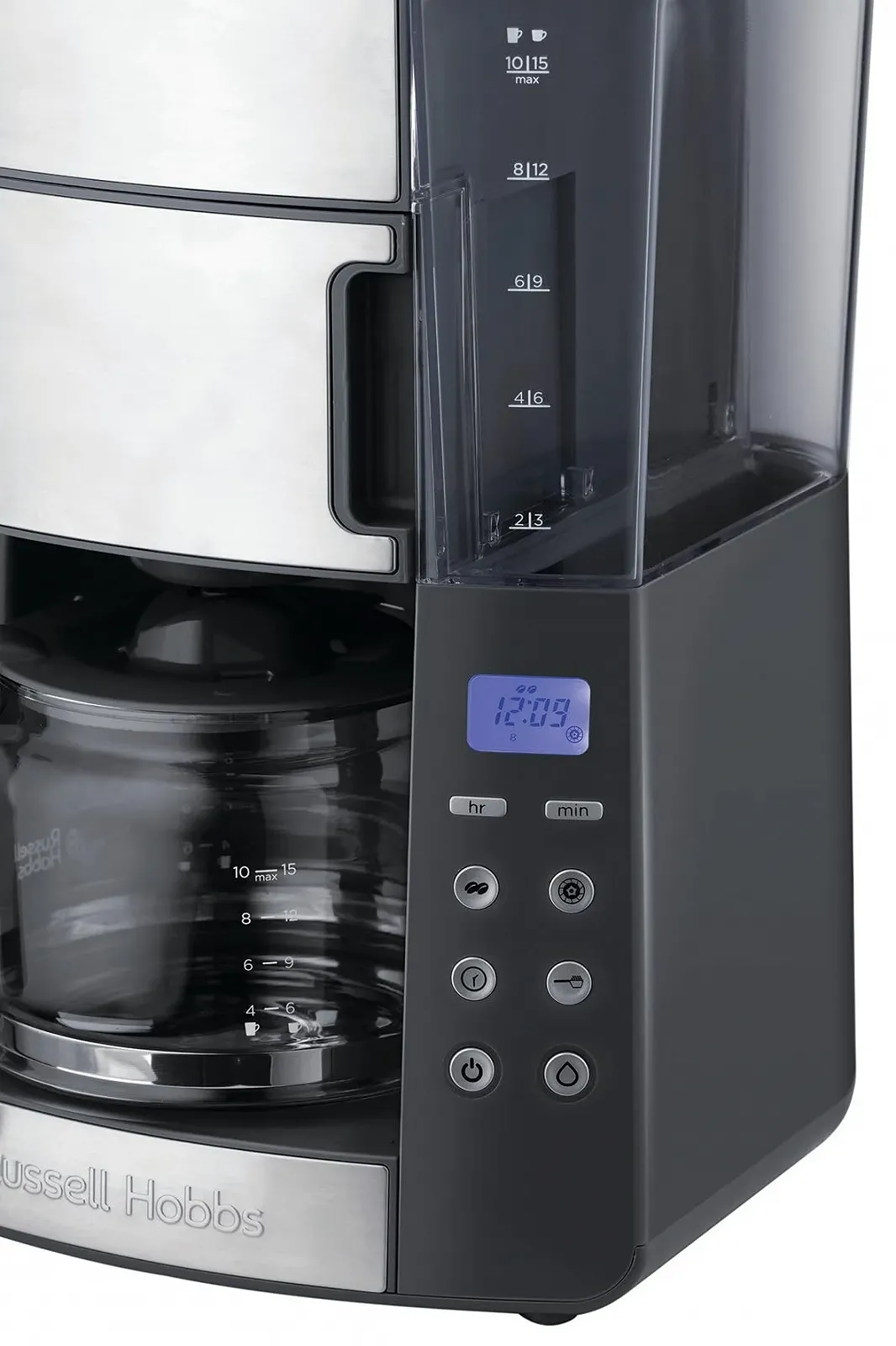 Кавоварка з кавомолкою Russell Hobbs Grind & Brew 25610-56, скляний глечик до 10 чашок, цифровий програмований таймер, 3 рівні помелу, 1000 Вт, сіра, фото №6