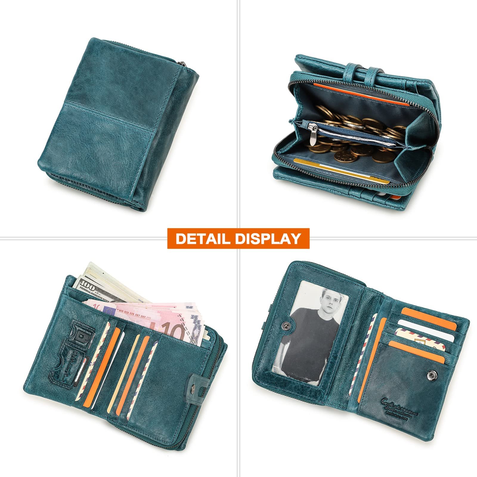 Гаманець Contacts Шкіряний Bifold/Trifold для монет, карт, з кишенею на блискавці, клатч, фото №4