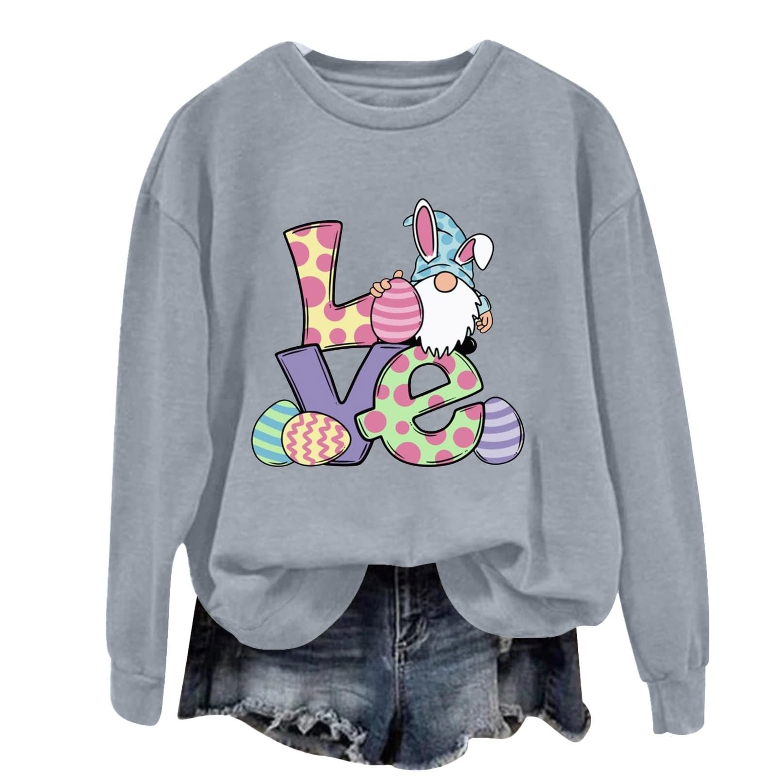 Женский свитшот Generisch HUIFUAO Happy Easter, принт кролика и яиц, с длинными рукавами, фото №1