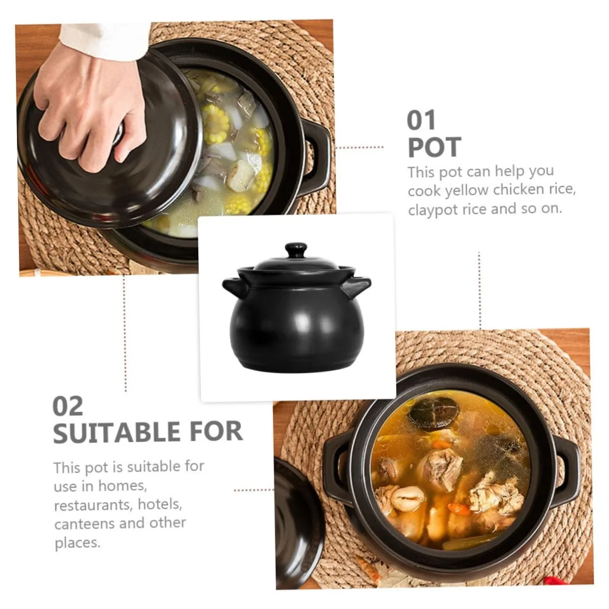 Набор кастрюль VALICLUD для тушения риса с крышкой Черный, фото №3 Набор кастрюль VALICLUD для тушения риса с крышкой Черный, фото №3