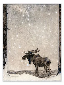 Постер John Bauer Elk in Snow 50 x 70 см настінна картина декор - Фото 1