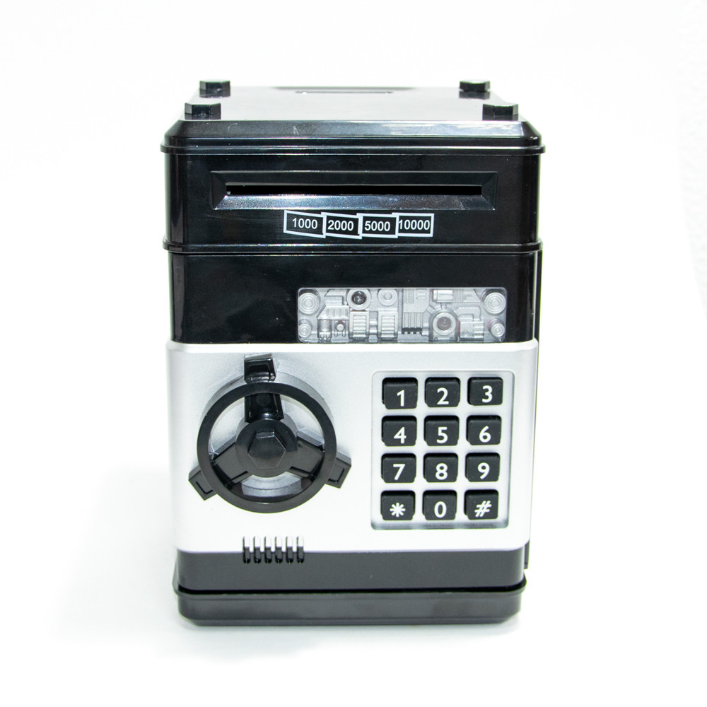 Іграшковий дитячий сейф з кодовим замком дитяча копілка Number Bank для дітей чорний корпус чорний, фото №1