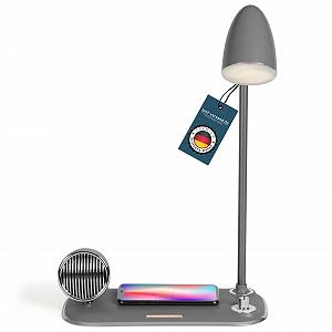 Настільна лампа LED Dimmable Induction Charging Bluetooth Speaker Wireless Charger Qi Grey - Фото 1