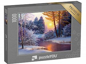 Пазл puzzleYOU Природа, искусство и фэнтези Зимний ландшафт с рекой, картина маслом 1000 элементов - Фото 1
