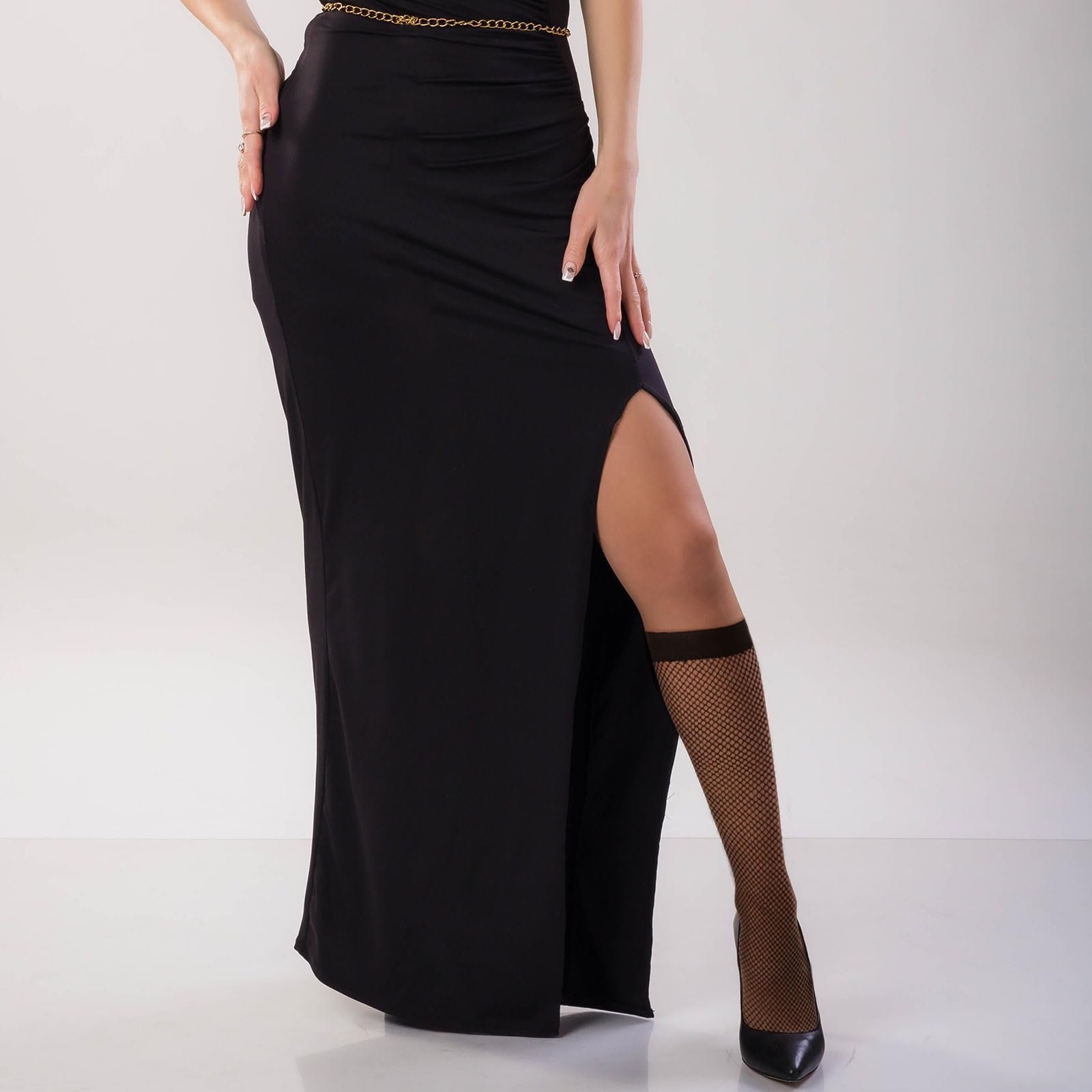 Чулки в сеточку Женские Ультратонкие 5 пар Узорные до колена Один размер Черный, фото №4